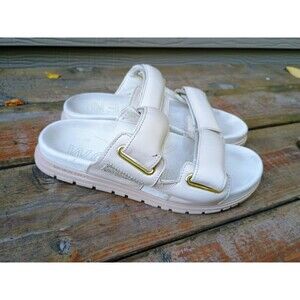 Woden Ivory Leather Lisa Double Strap Slide Sandals Women's Size 38 US 7